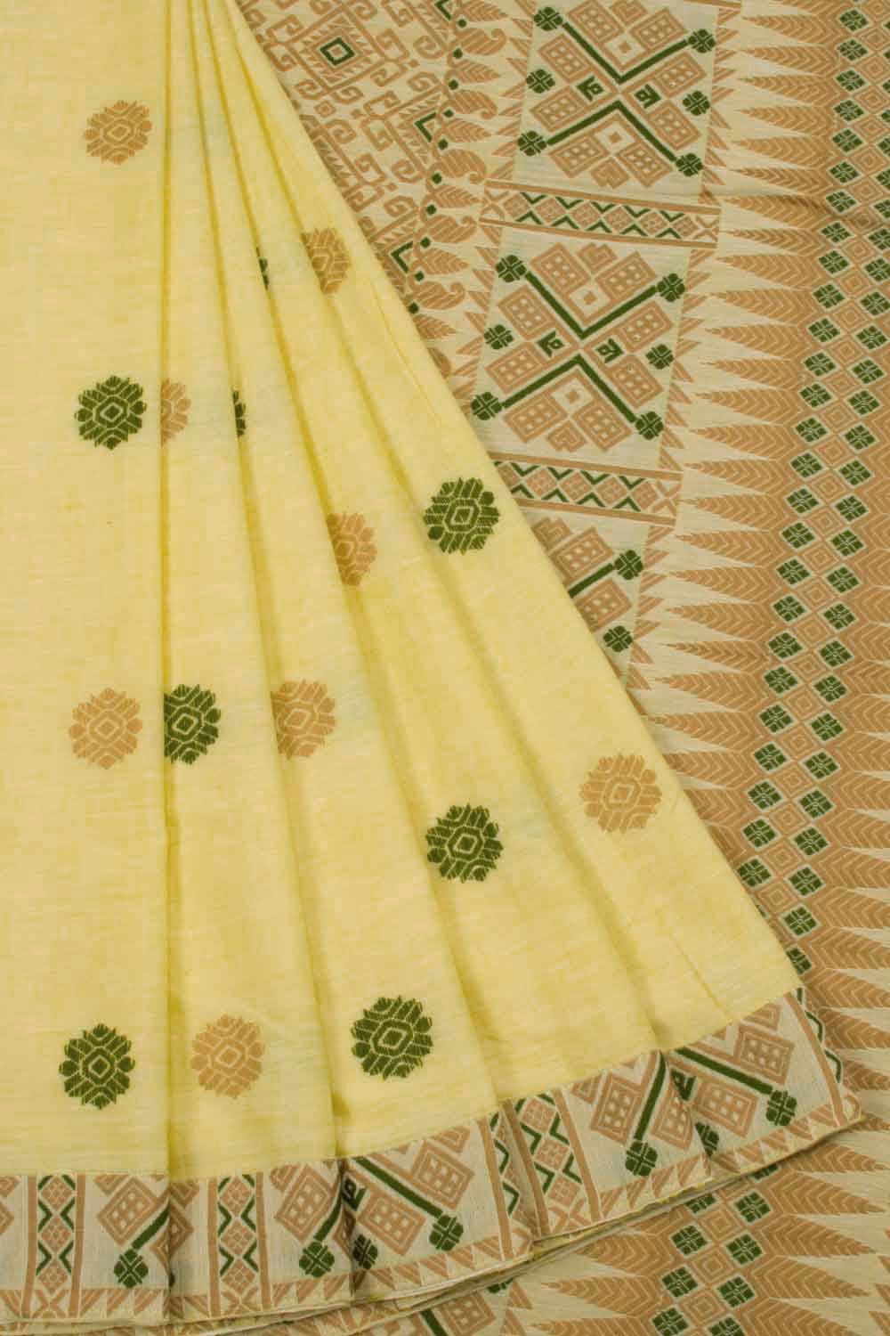 Assam Silk Cotton Saree beige yellow