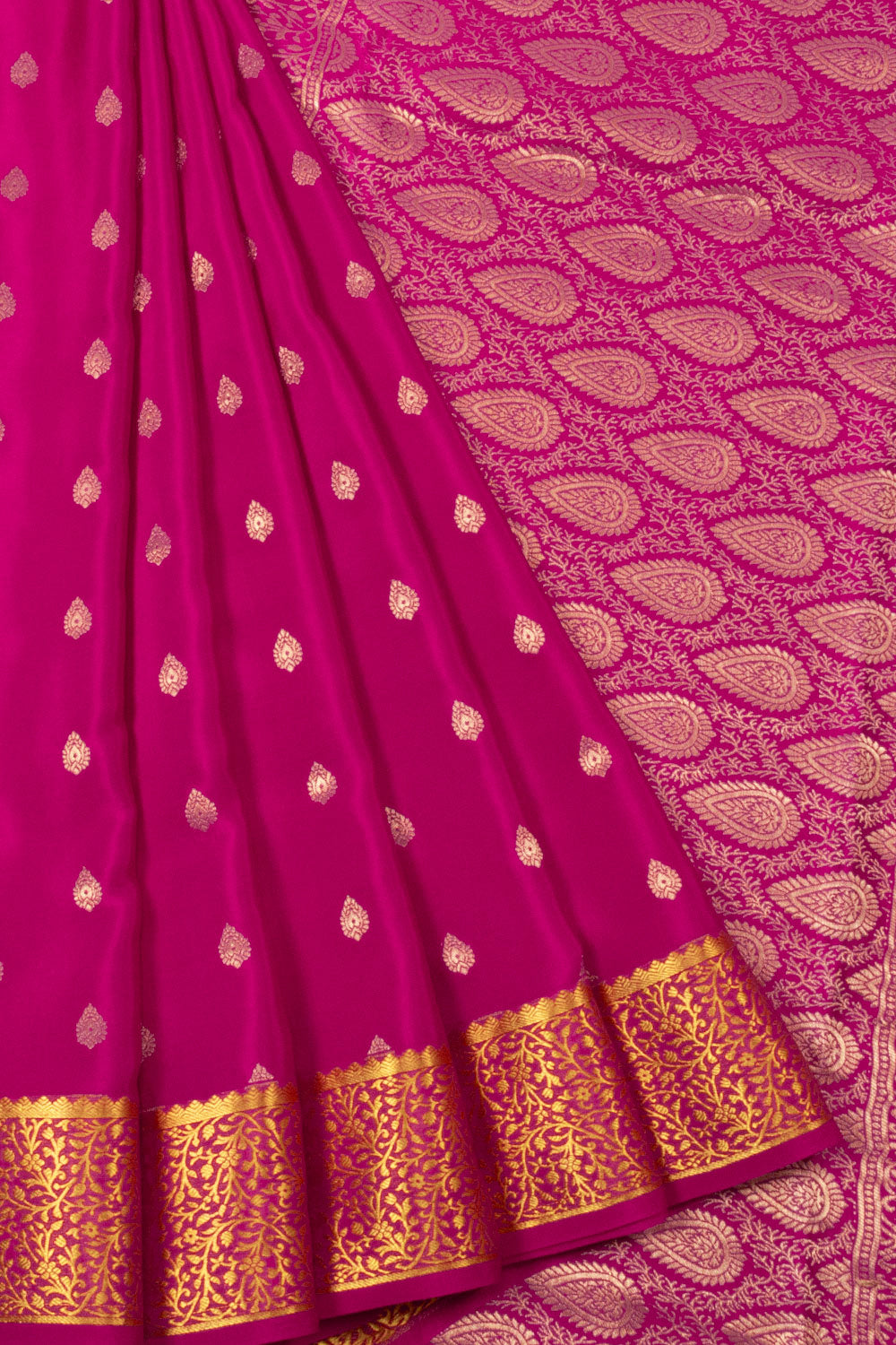 Rani Pink And Beige Silk Saree