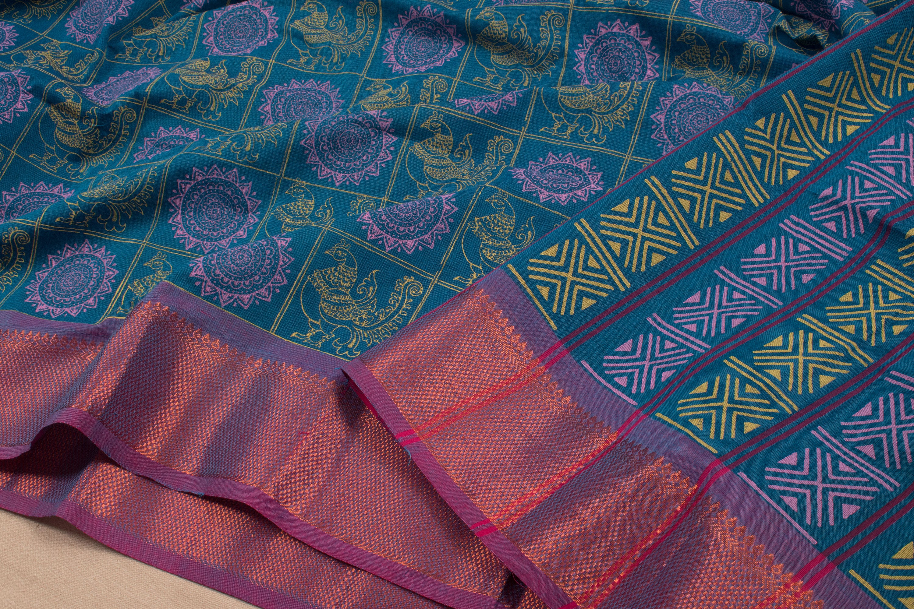 Buy Purple-Yellow Pure Andhra Handloom Saree-UNM74217 Online at  Unnatisilks.com|UNM74217