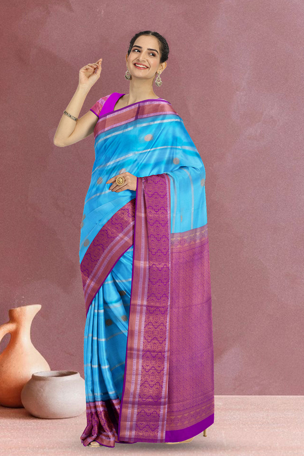 Blue Handloom Kanjivaram Silk Saree 10073837