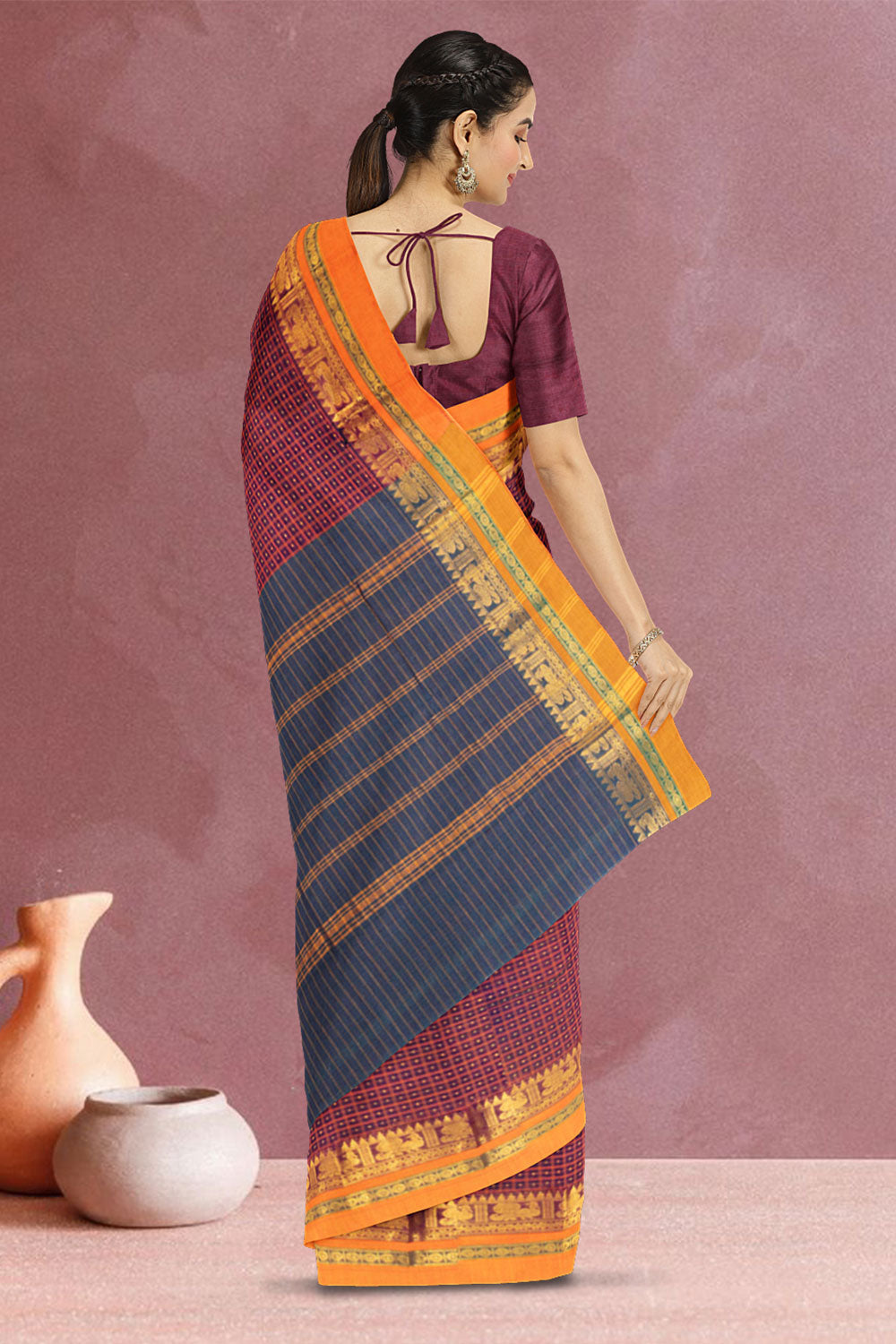 Arakku Brown Thousand Buttas Chettinad Cotton Saree 10073615