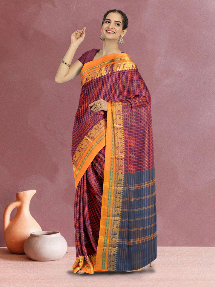 Arakku Brown Thousand Buttas Chettinad Cotton Saree 10073615