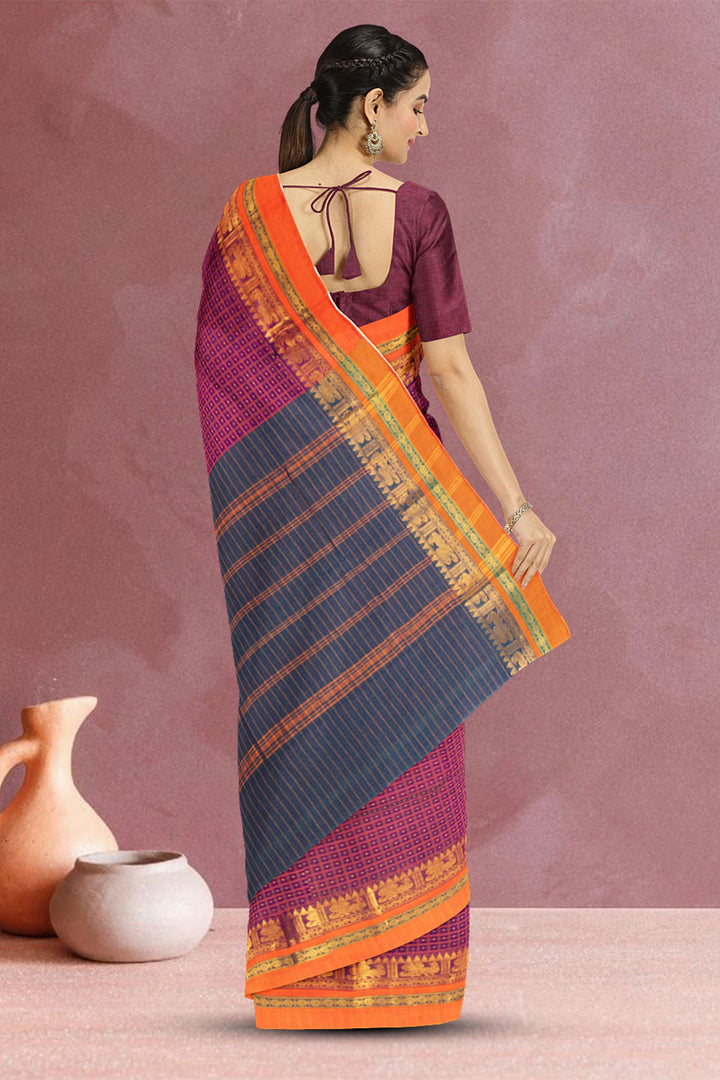 Autumn Purple Thousand Buttas Chettinad Cotton Saree 10073616