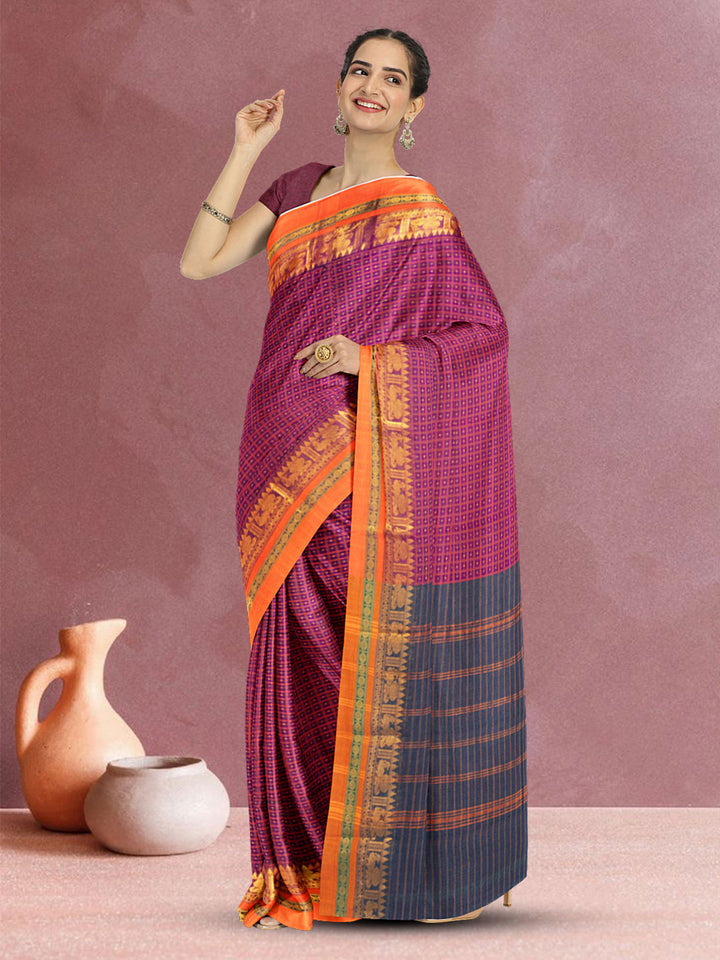 Autumn Purple Thousand Buttas Chettinad Cotton Saree 10073616