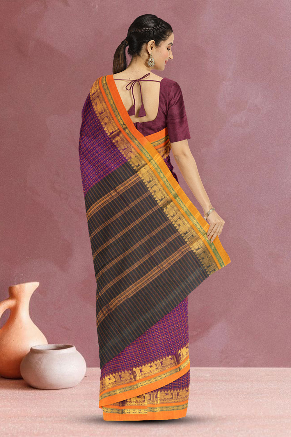 Seance Purple Thousand Buttas Chettinad Cotton Saree 10073619