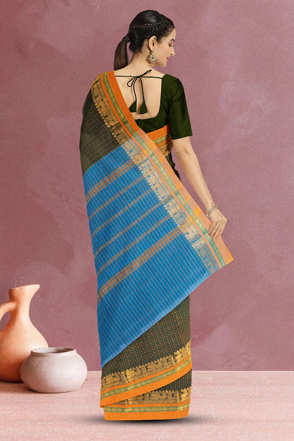 Sacramento Green Thousand Buttas Chettinad Cotton Saree 10073620