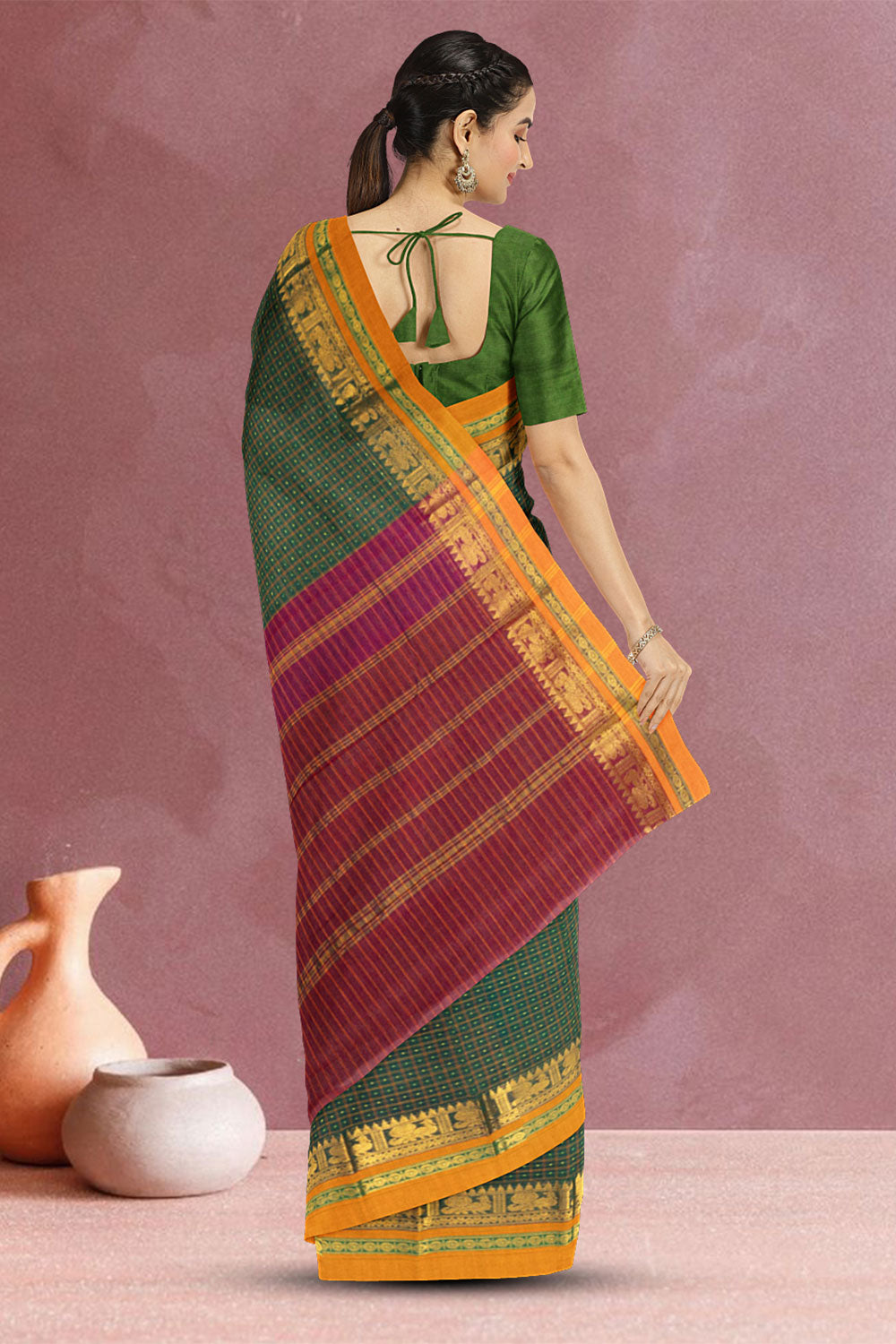 Castleton Green Thousand Buttas Chettinad Cotton Saree 10073621