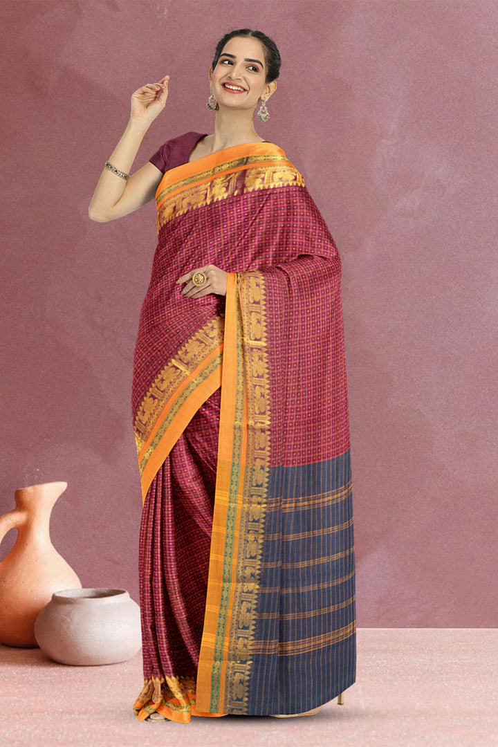 Tuscan Red Thousand Buttas Chettinad Cotton Saree 10073624