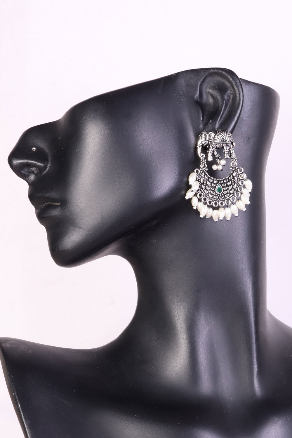 Oxidised Chaandbalis Earring With Elephant Motif