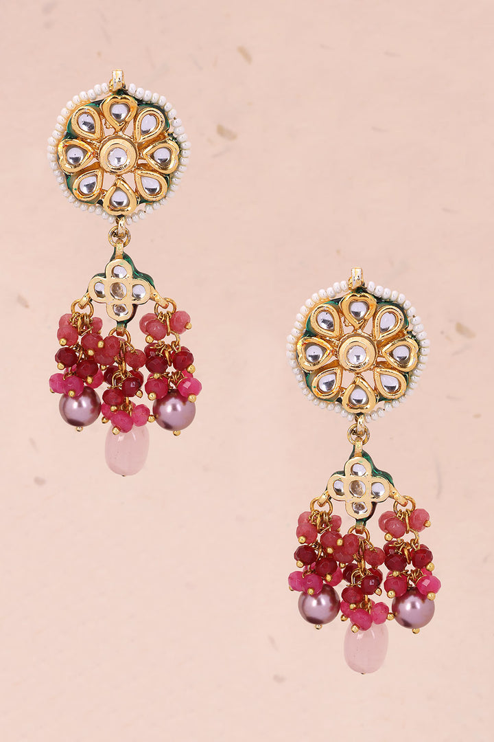 Pink Handcrafted Kundan Earring 