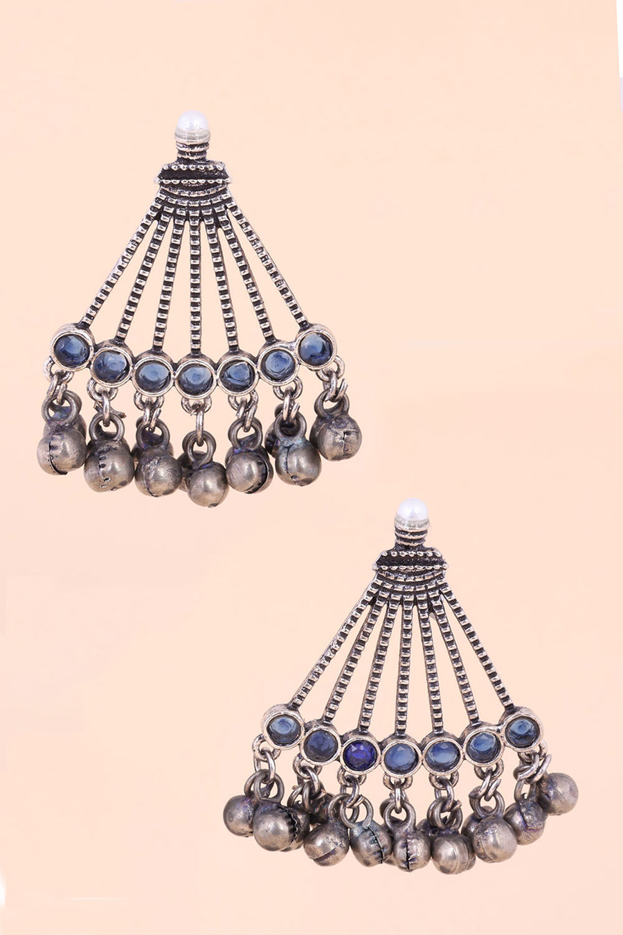 Oxidised Triangular Earring With Ghungroo