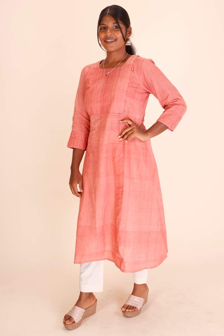 Peach Handcrafted Khadi Cotton Kurta 10039343