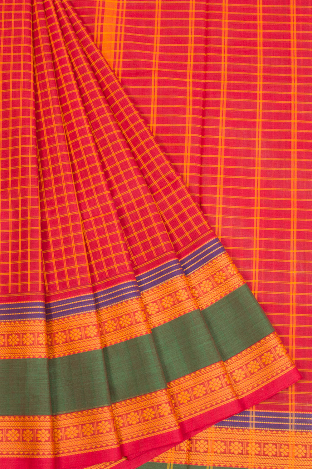 Red Handwoven Kanchi Cotton Saree 10061333