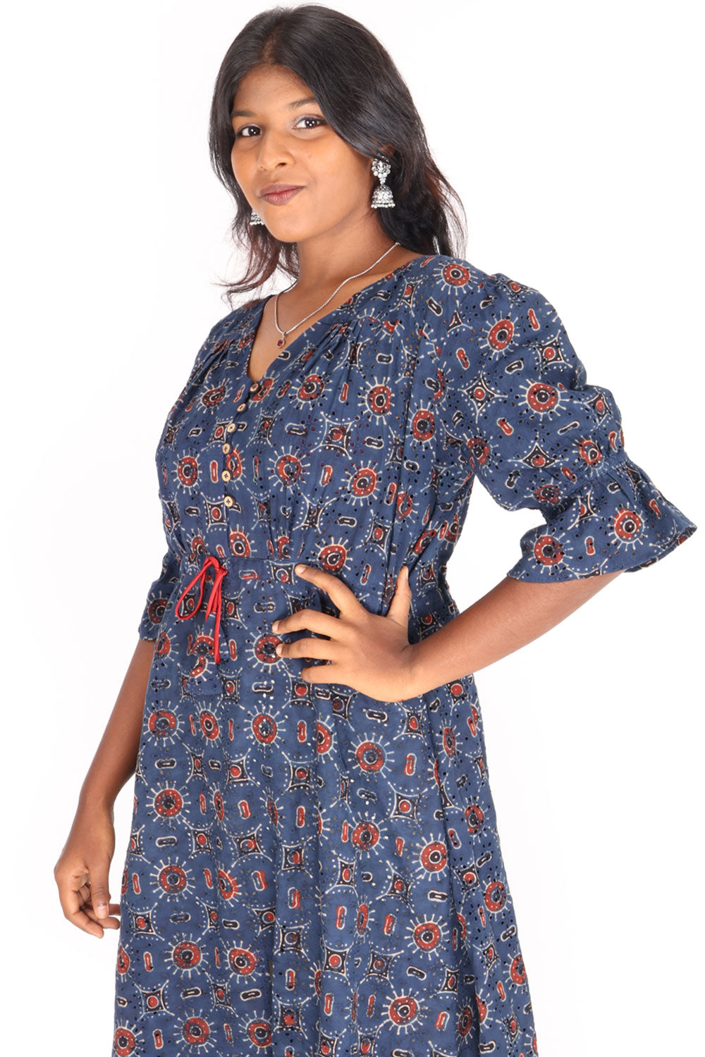 Rustic Blue Hakoba Hand Embroidered Cotton Dress 