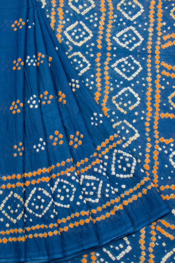 Yale Blue Handcrafted Bandhani Mulmul Cotton Saree 10062530