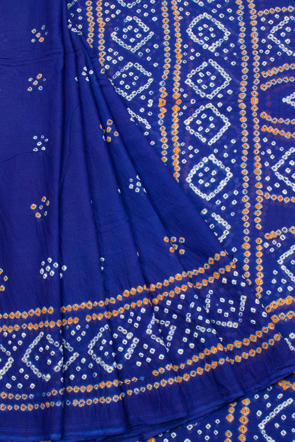 Royal Blue Handcrafted Bandhani Mulmul Cotton Saree 10062531