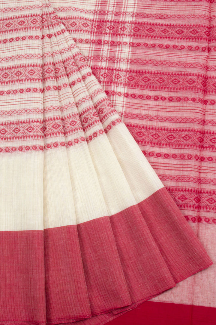 White Handloom Dhaniakhali Cotton Saree 10062590