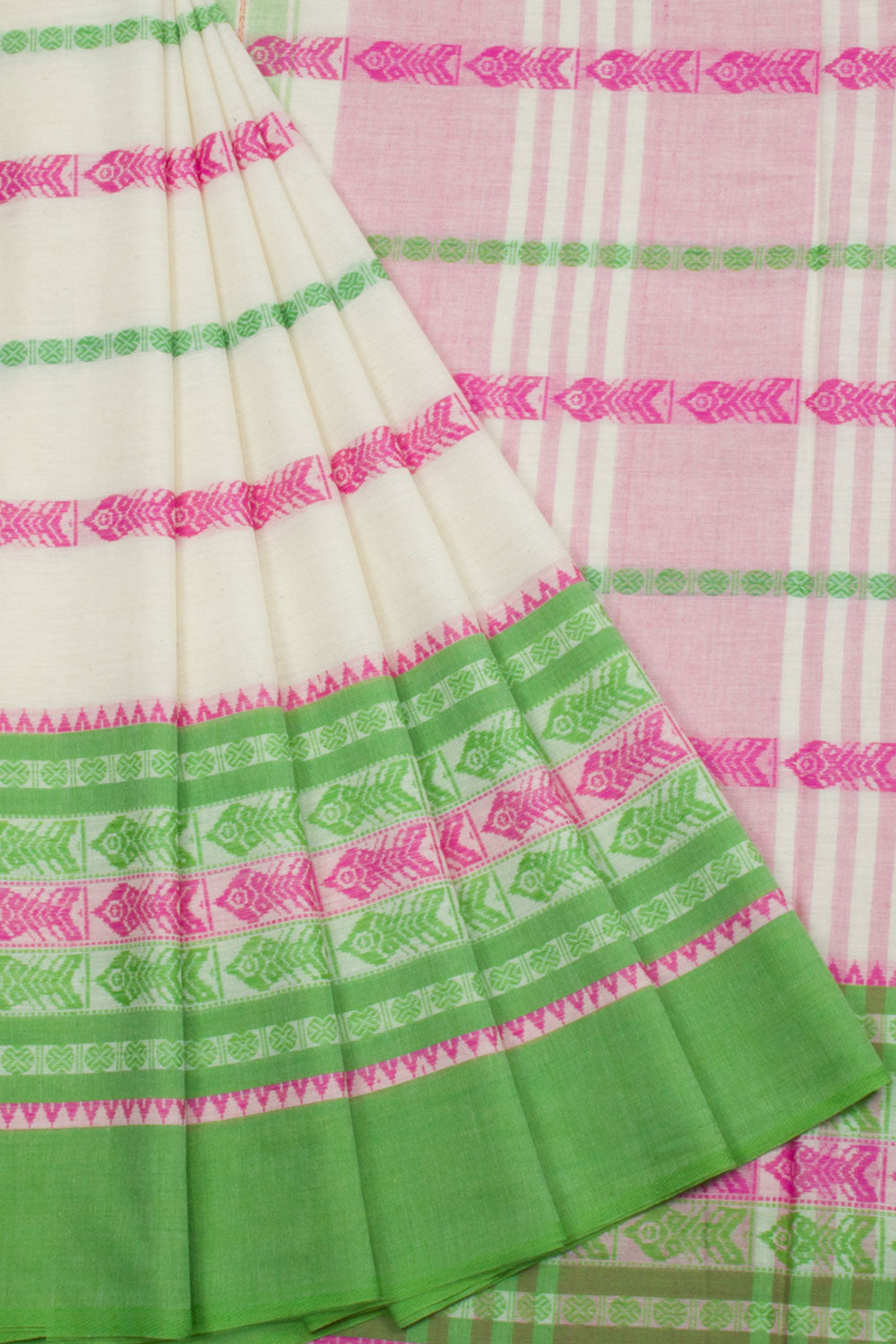 White Handloom Dhaniakhali Cotton Saree 10062594