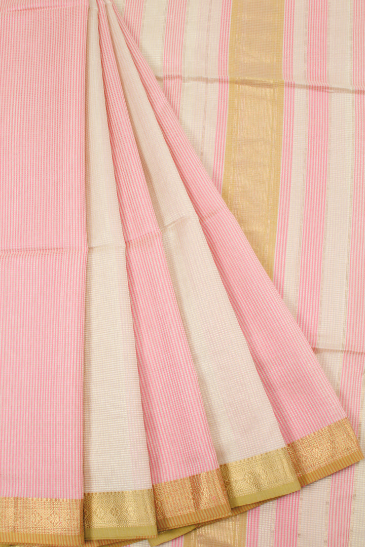 Pink and Cream Handloom Maheswari Silk Cotton Saree 10062608