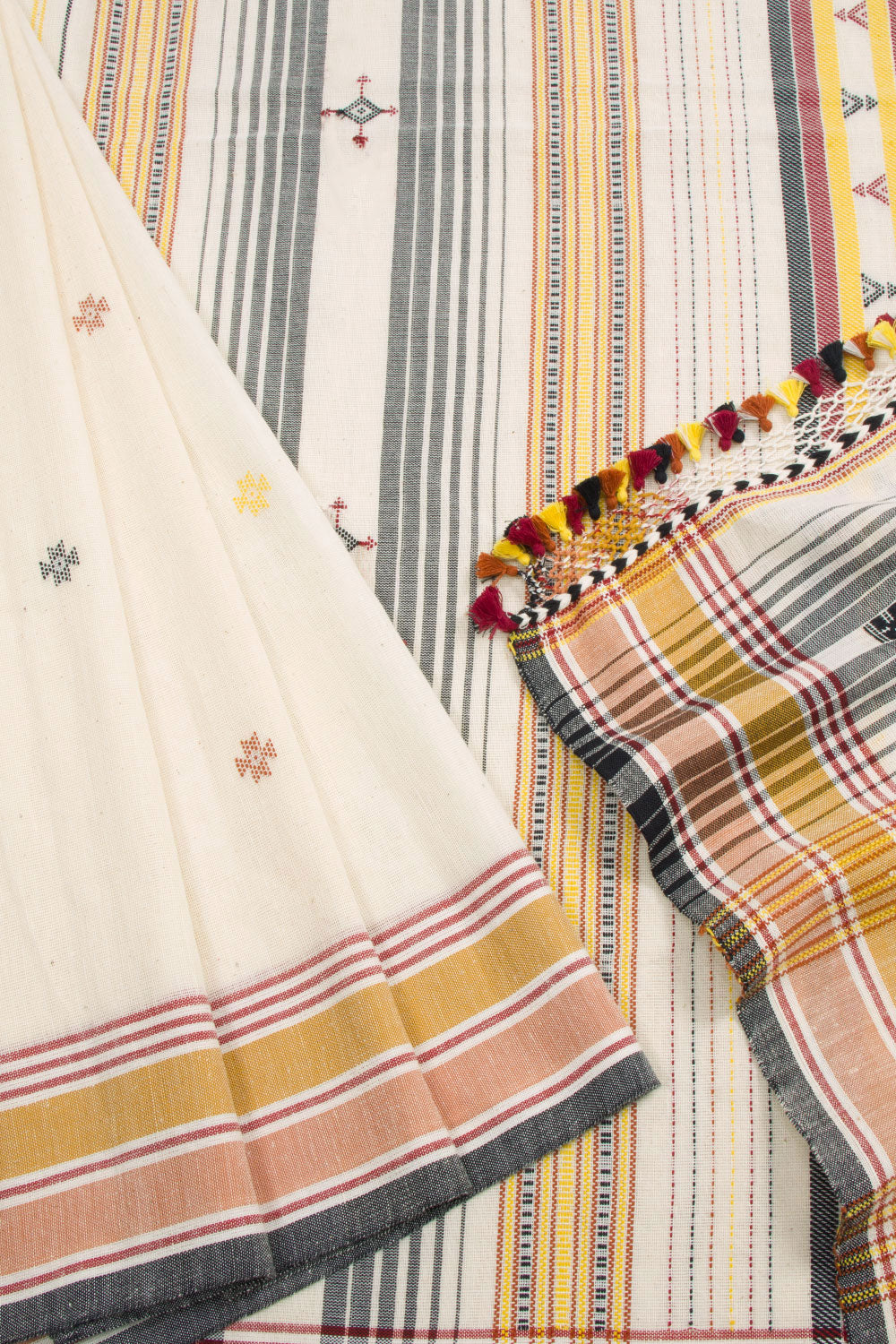 White Handloom Bhujodi Kala Cotton Saree 10062744