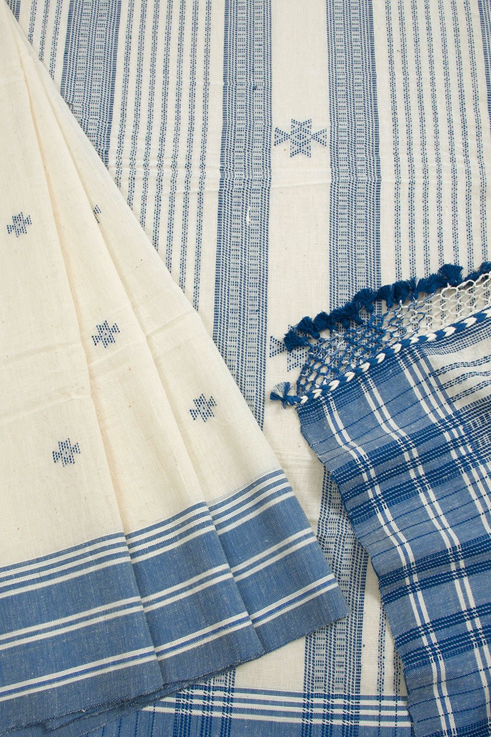 White Handloom Bhujodi Kala Cotton Saree 10062746