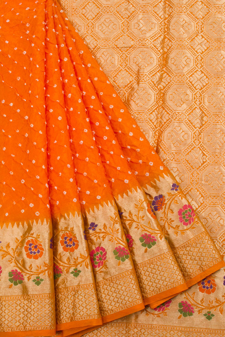 Pumpkin Orange Kanjivaram Pure Silk Bandhani Saree 10062797