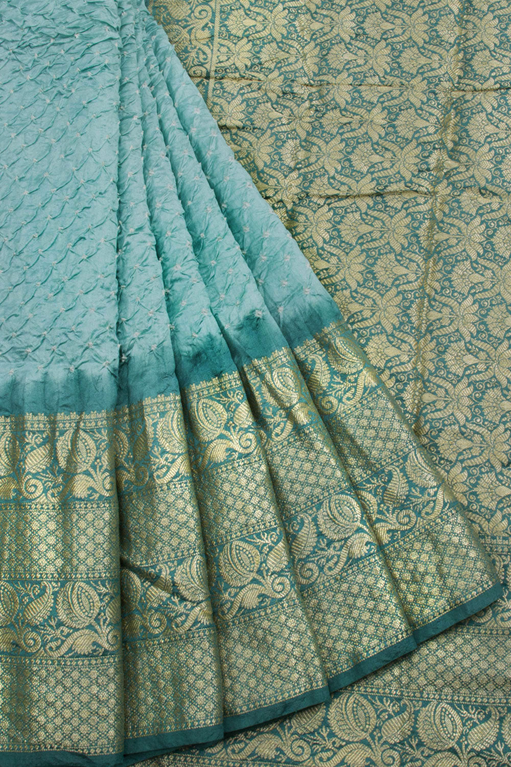 Powder Blue Kanjivaram Pure Silk Bandhani Saree 10062804