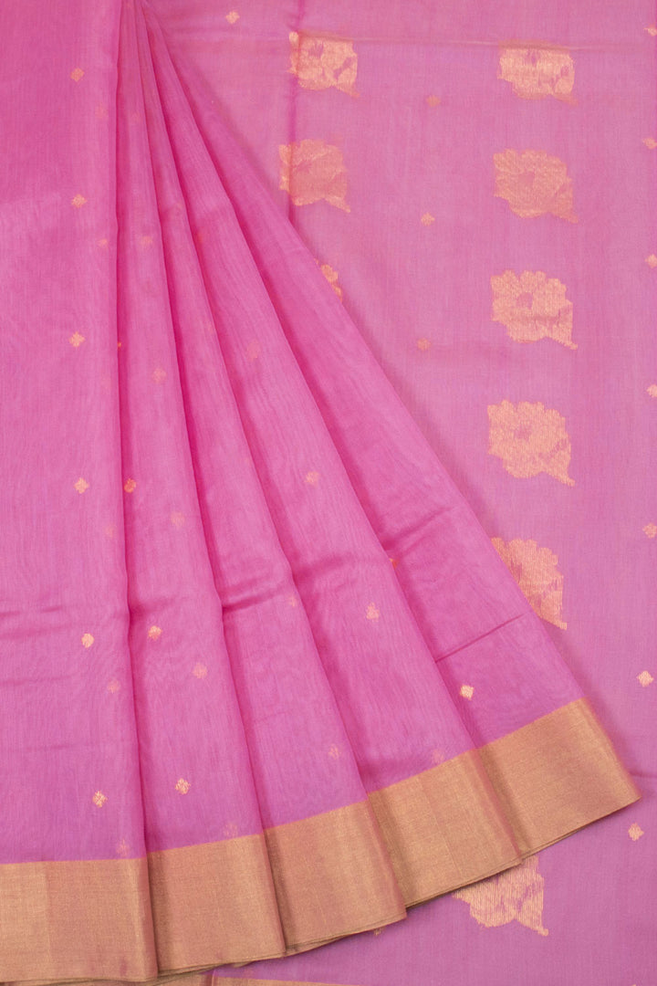 Thulian Pink Handloom Maheswari Silk Cotton Saree 10062917