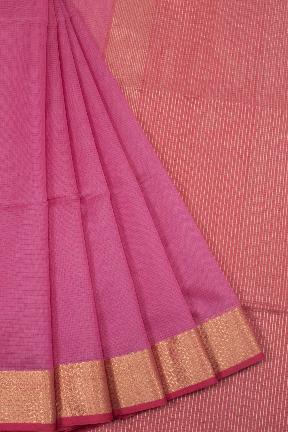 Rose Pink Handloom Maheswari Silk Cotton Saree 10062926