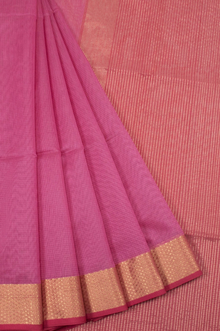 Rose Pink Handloom Maheswari Silk Cotton Saree 10062926