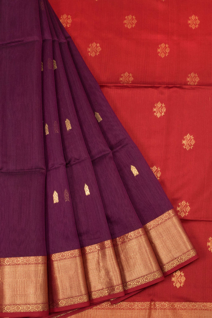 Egg Plant Purple Handloom Maheswari Silk Cotton Saree 10062928