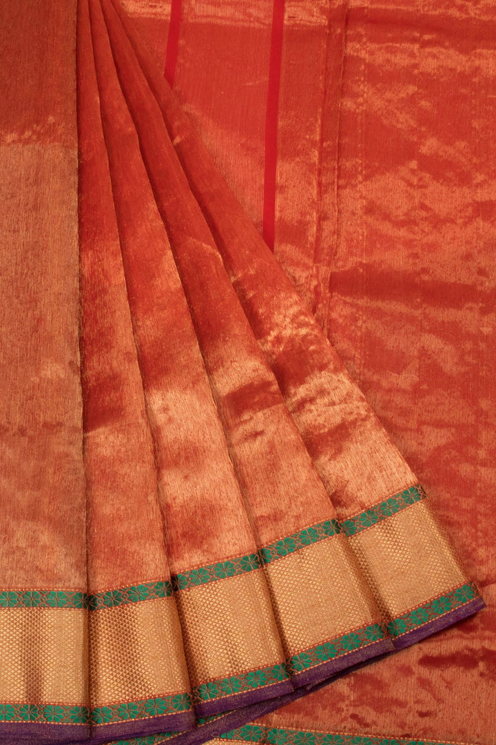 Red Handloom Maheshwari Silk Cotton Saree 10062933