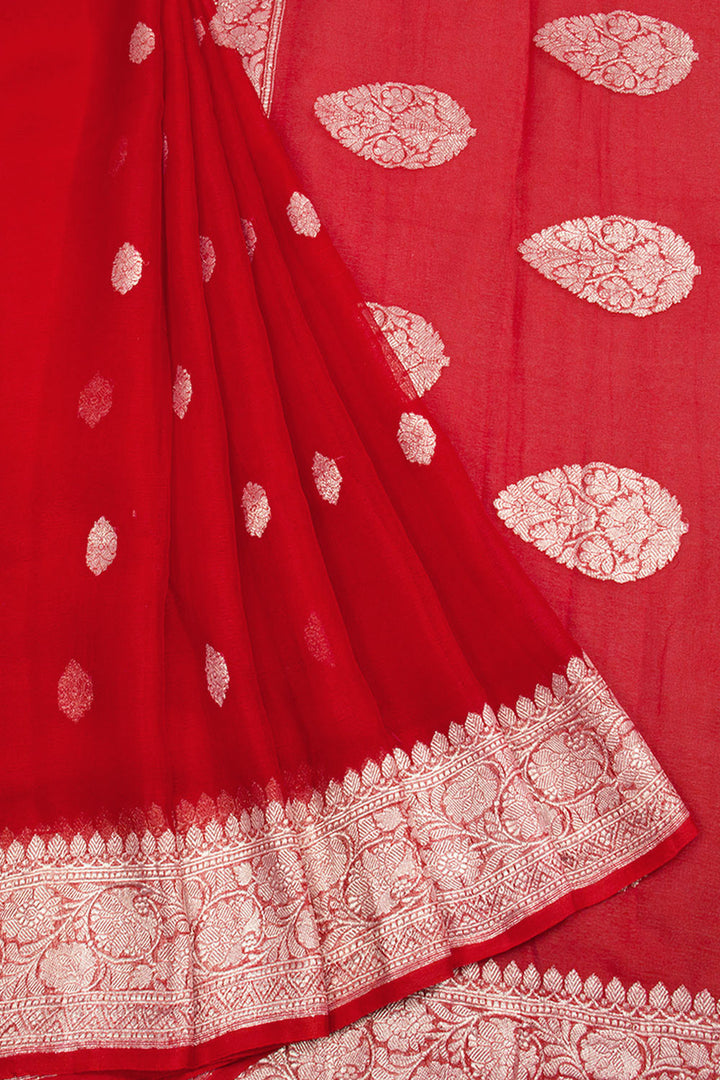 Venetian Red Handloom Khaddi Banarasi Chiffon Saree 10062979