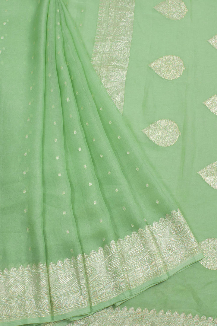 Pista Green Handloom Khaddi Banarasi Chiffon Saree 10062981