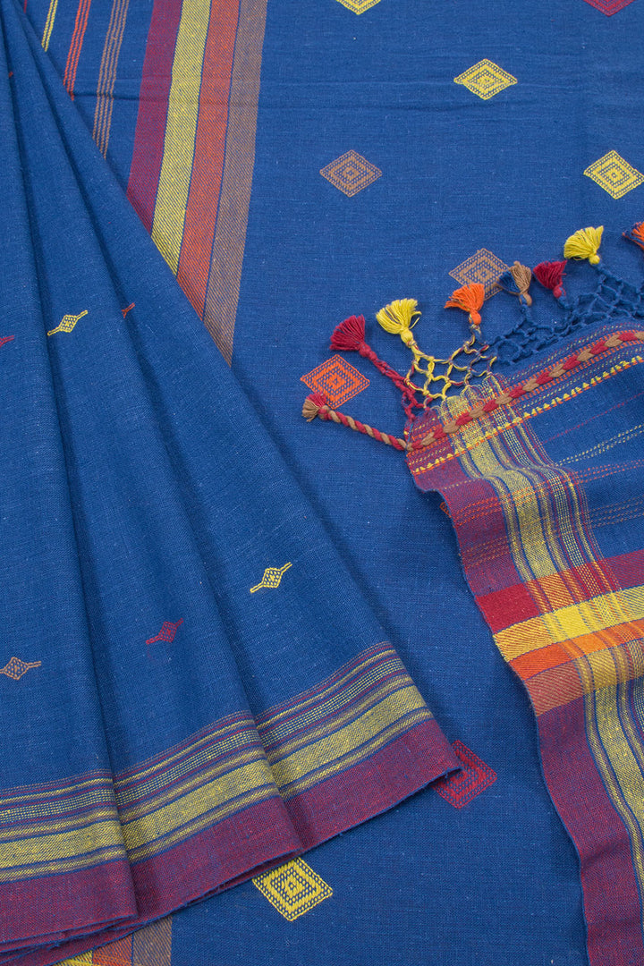 Yale Blue Handloom Bhujodi Kala Cotton Saree 10063041