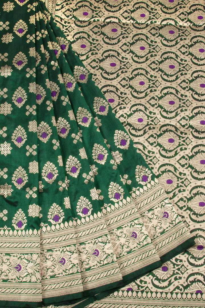 Timber Green Handloom Banarasi Katan Silk Saree 10063204