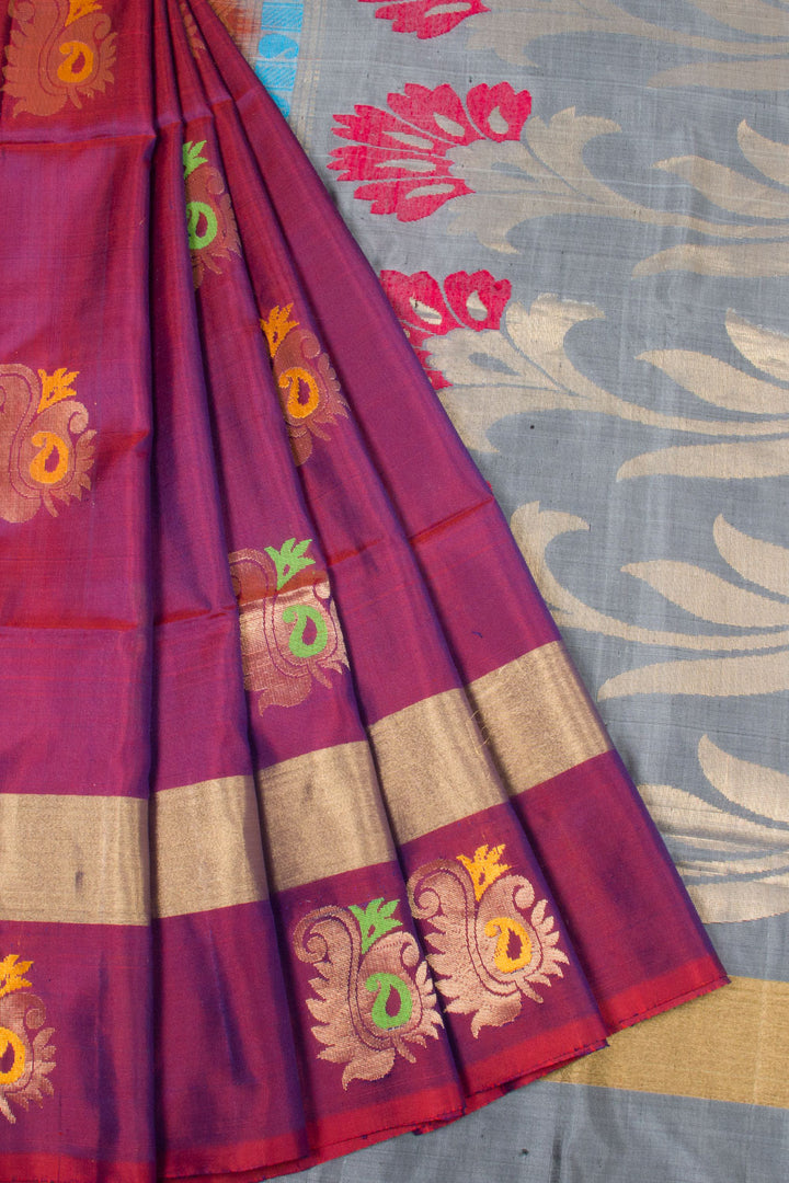 Raspberry Violet Handloom Kanjivaram Soft Silk Saree 10063281