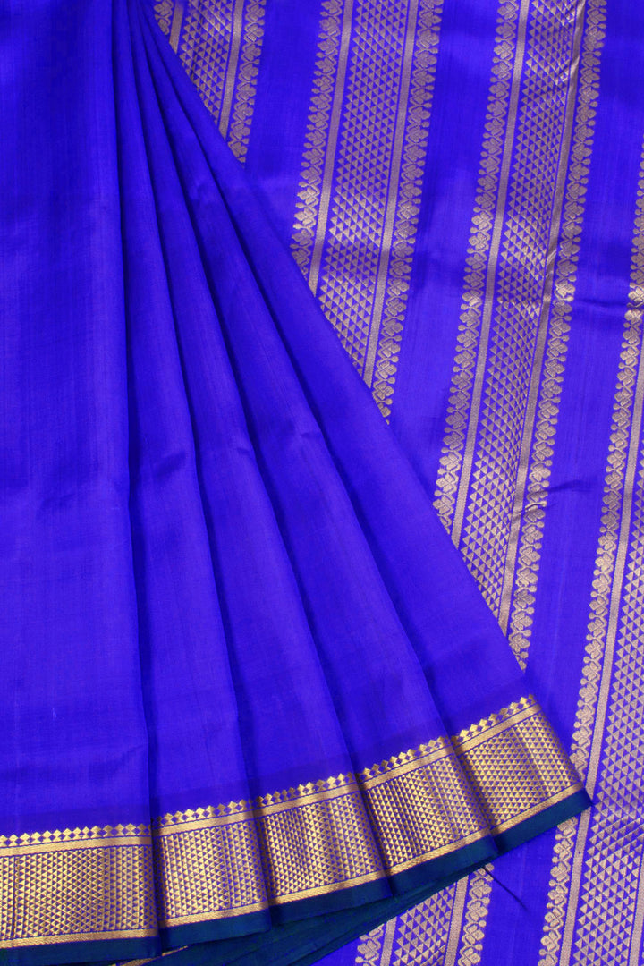 Sapphire Blue 9 Yards Pure Zari Kanjivaram Silk Saree 10063322