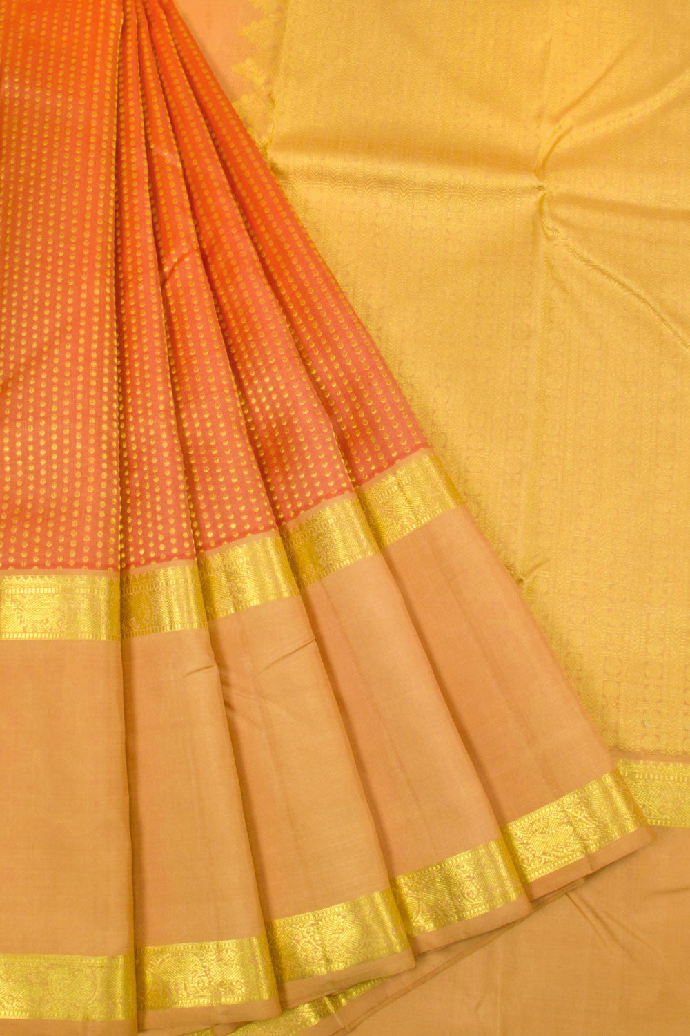 Pumpkin Orange Pure Zari Kanjivaram Silk Saree 10063323