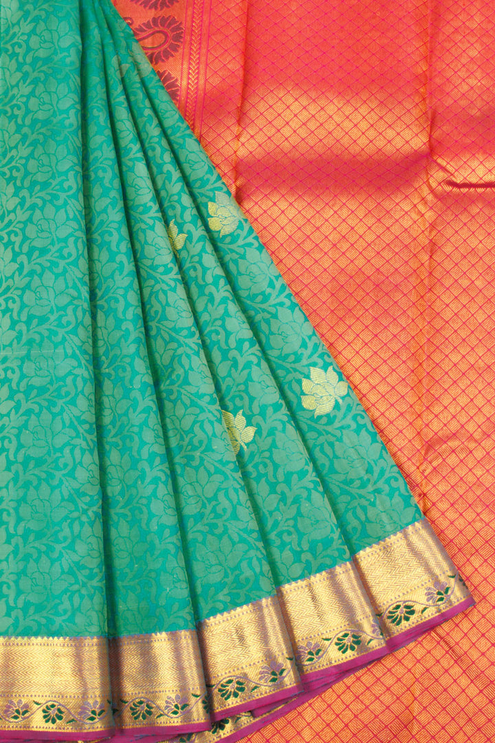 Sea Green Pure Zari Jacquard Kanjivaram Silk Saree 10063337