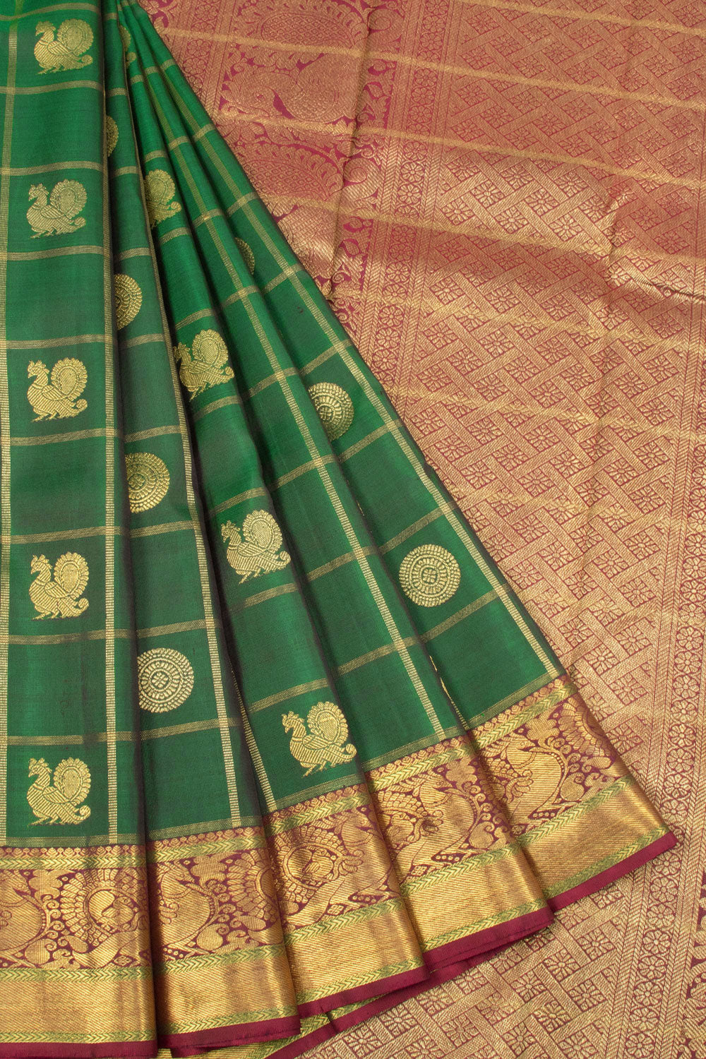 Pure Zari Kanjivaram Silk Saree - Stunned Motifs & Golden Borders ...