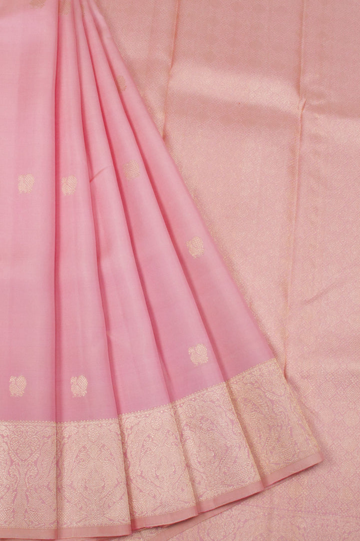 Pastel Pink Pure Zari Kanjivaram Silk Saree 10063390