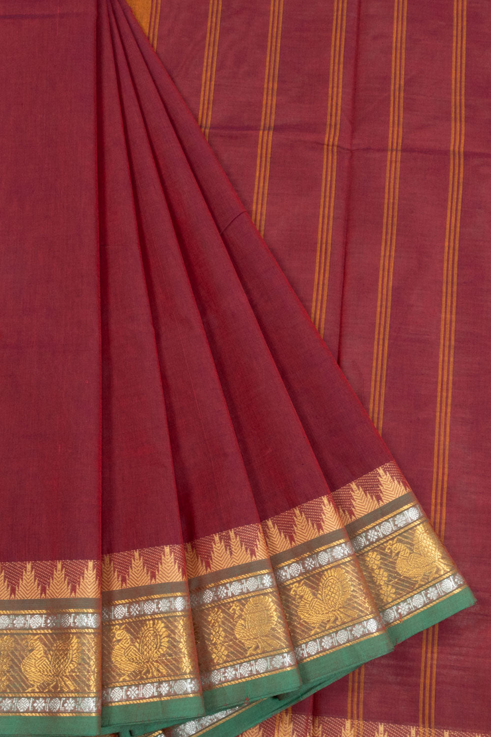  Red Handwoven Kanchi Cotton Saree - Avishya