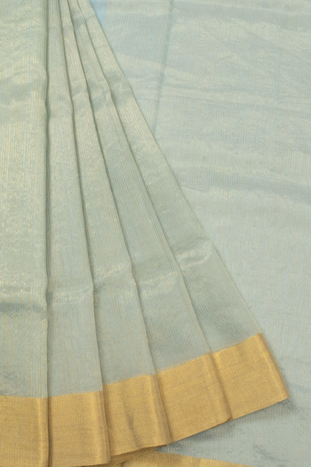 Powder Blue Handloom Maheswari Silk Cotton Saree- Avishya