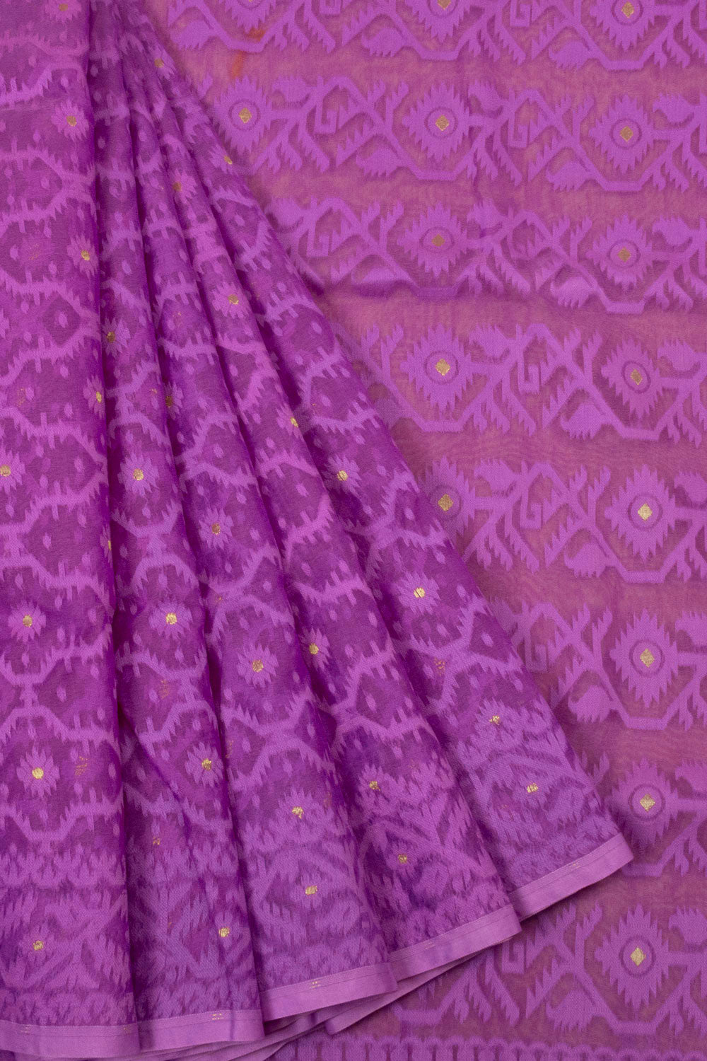 Purple Handloom Jamdani Style Jamdani Cotton Saree 10064010