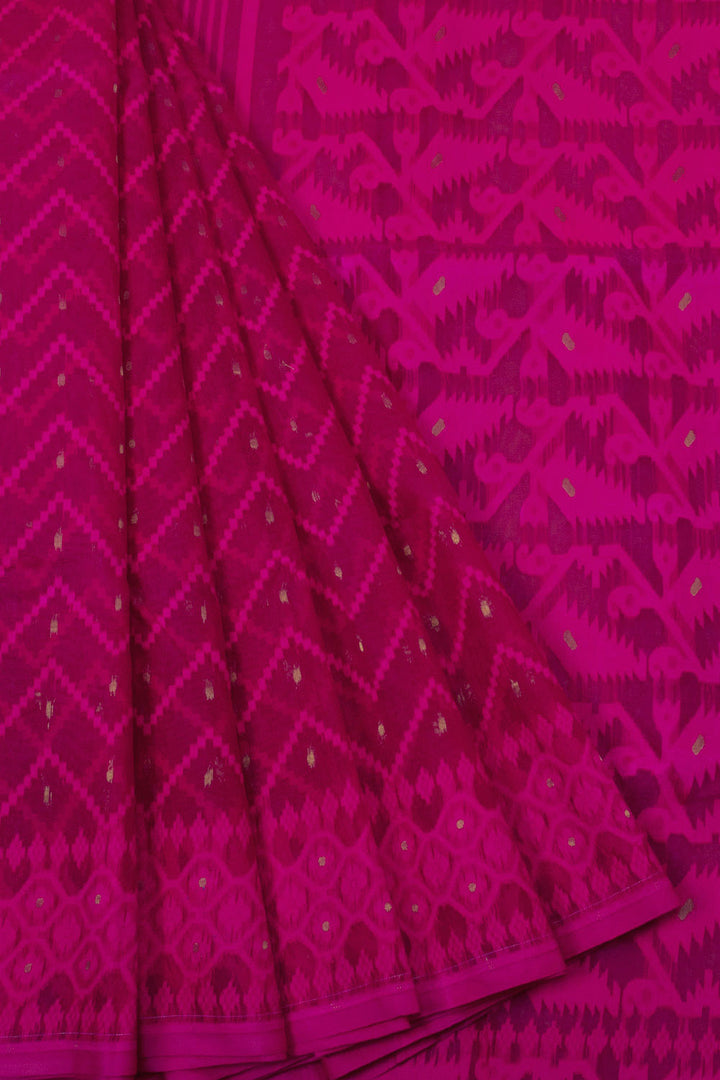 Pink Handloom Jamdani Style Jamdani Cotton Saree 10064019