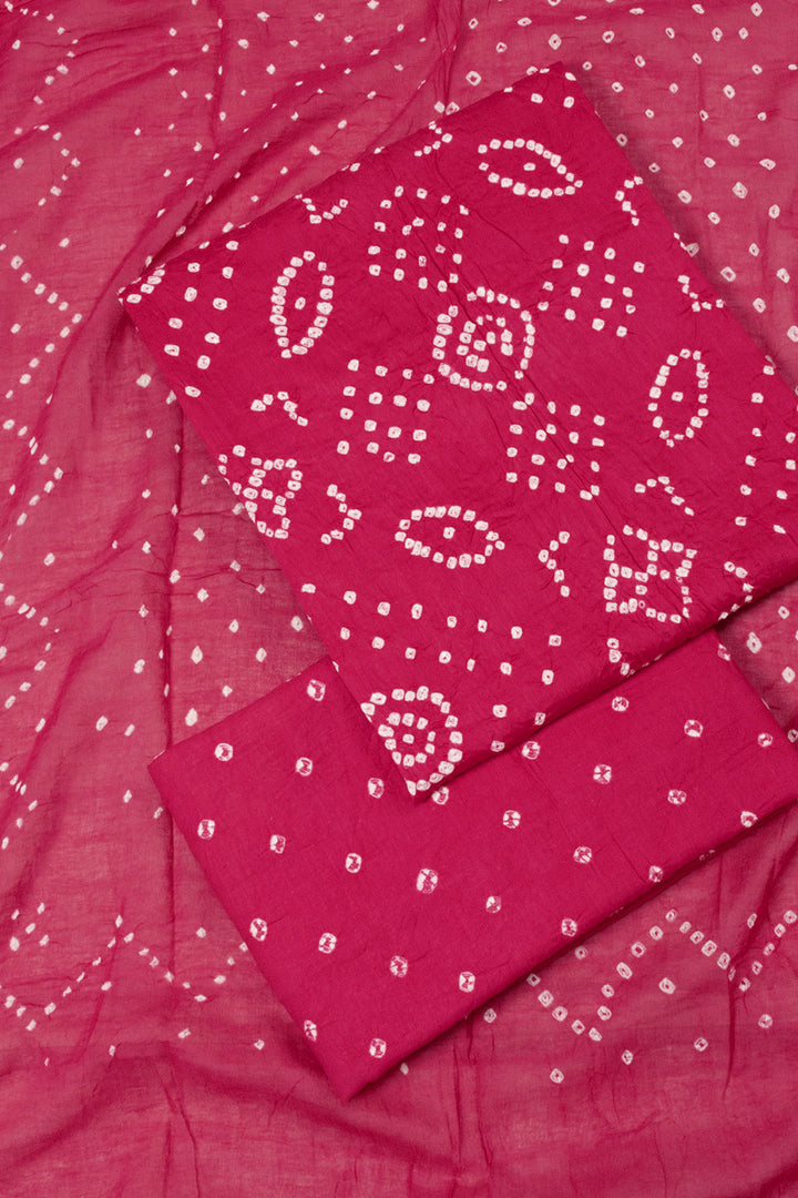 Pink Bandhani Cotton 3-Piece Salwar Suit Material - Avishya