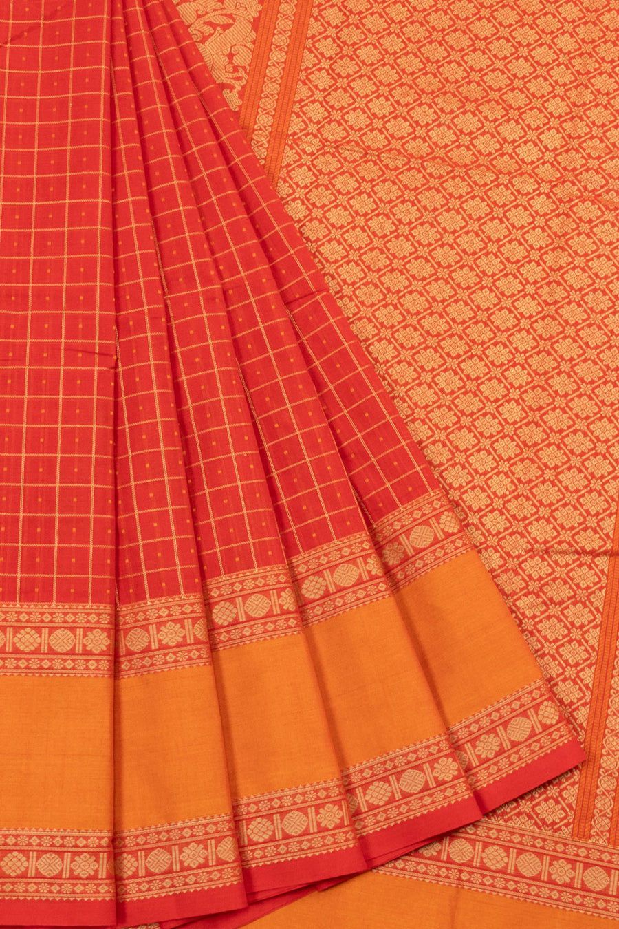 Red Handloom Kanchi Cotton Saree - Avishya