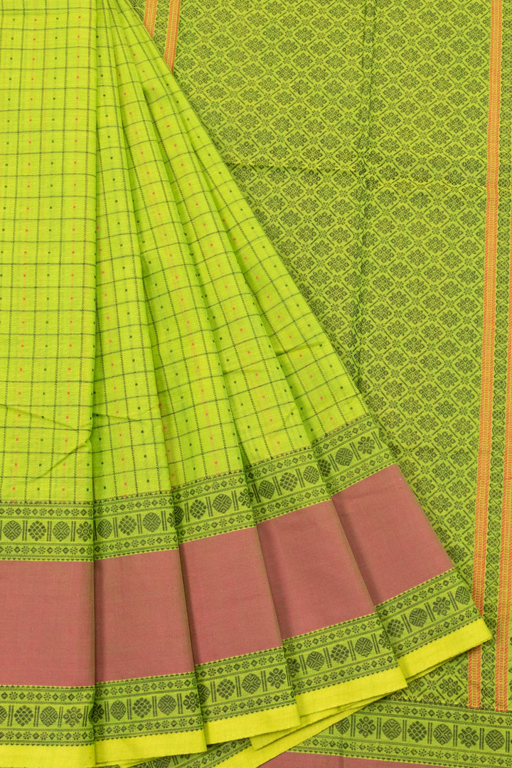 Parrot Green Handloom Kanchi Cotton Saree - Avishya