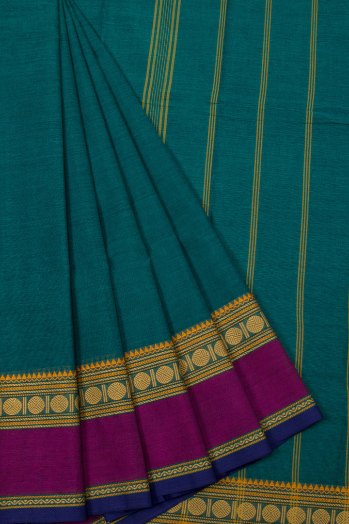 Peacock Blue Handwoven Chettinad Cotton Saree - Avishya